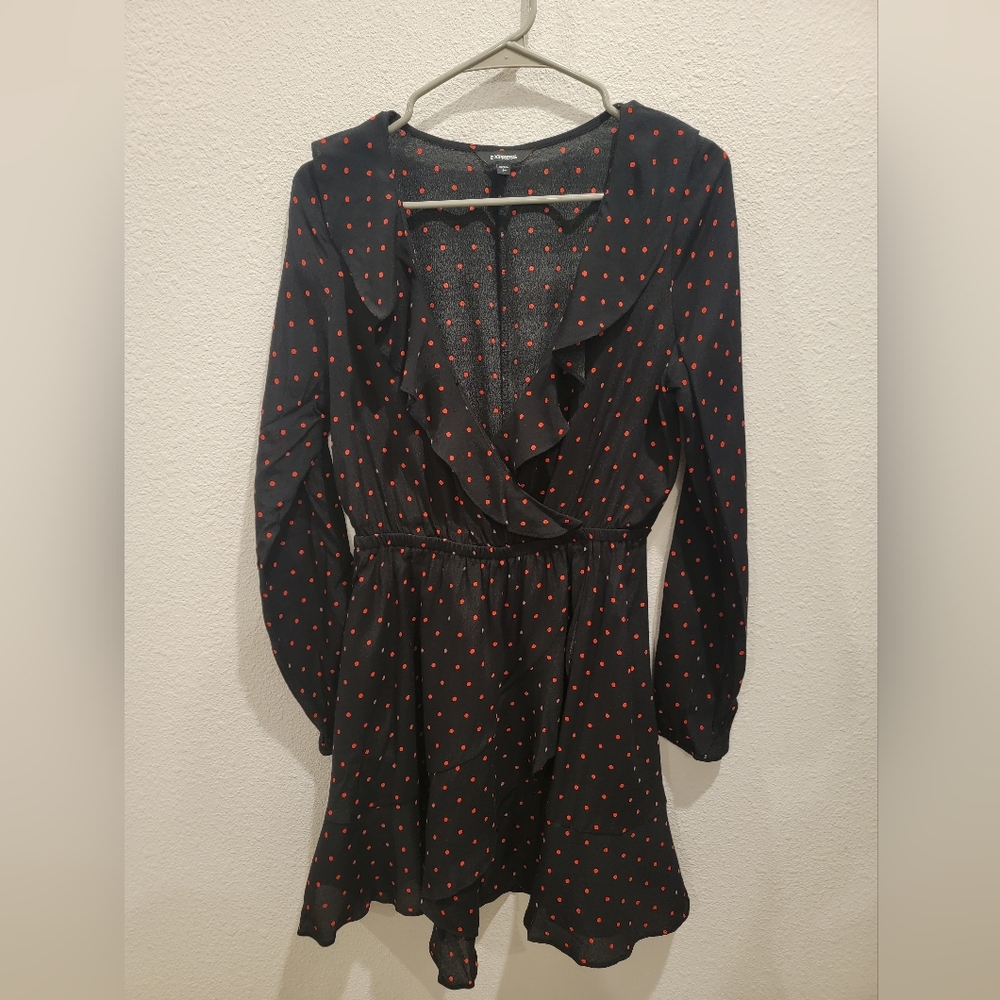 EXPRESS BLACK DRESS WITH RED POLKADOTS